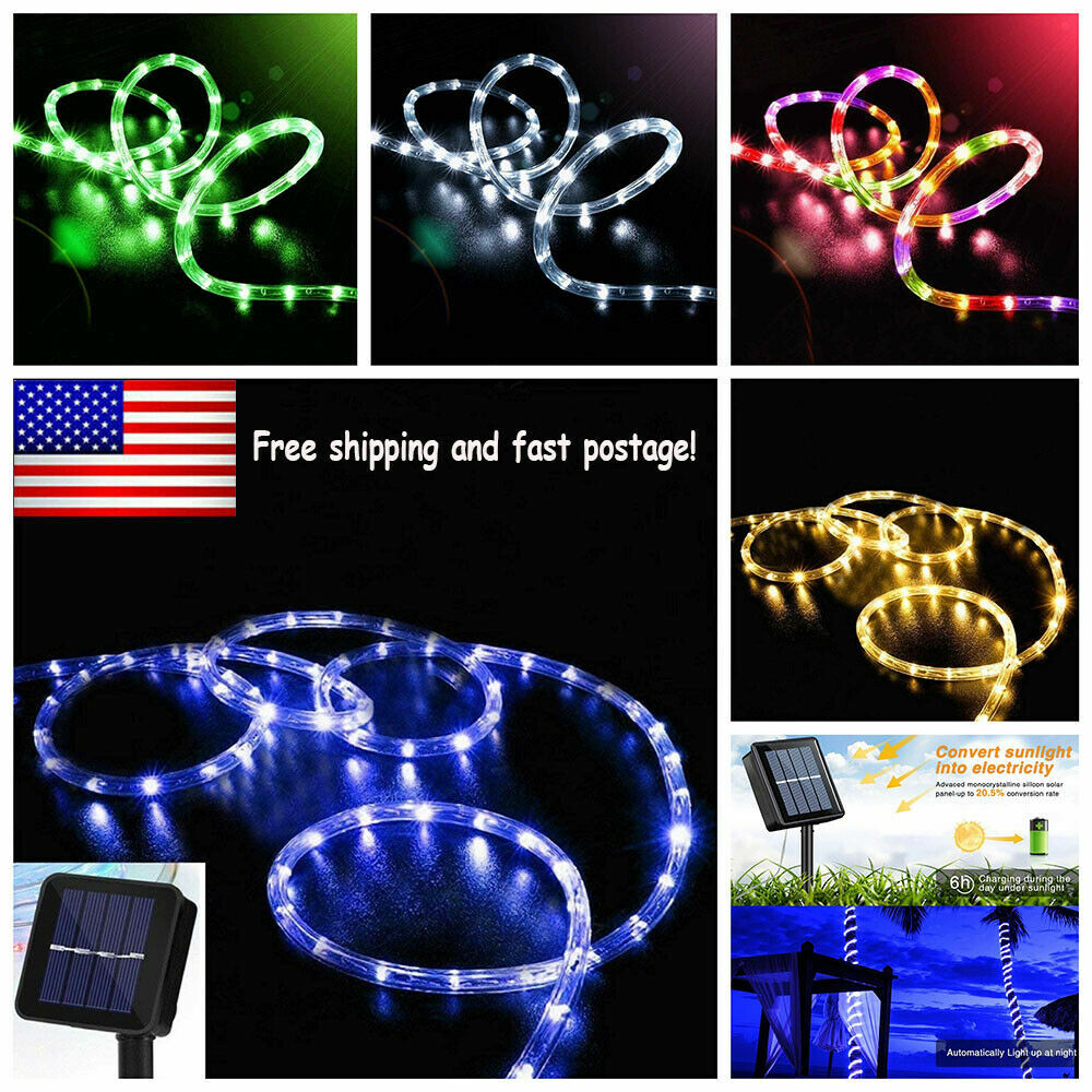 Solar Tube Rope Lights Outdoor Garden Waterproof String Light Lamp 100 LED 32FT