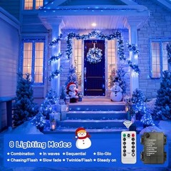 2 Pack 100 LED Blue Christmas Lights Battery Operated 66 ft Waterproof