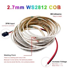 WS2812B Ultra Narrow 2.7mm COB LED Strip Individually Addressable Pixel Light