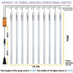 Roytong 20″ 10-Tube 540 LED Multicolor Meteor Shower Raindrop String Lights