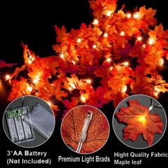 9.8FT Fall Thanksgiving Maple Leaves 30 LED Light Lamp Garland Festival Decor US
