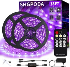 33FT Dimmable Black Light Strip with Remote – Perfect for Parties & Halloween