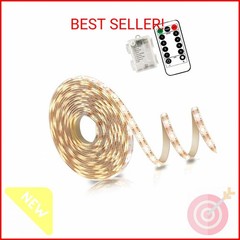 echosari Battery Powered Led Strip Lights with Remote Warm White, 8 Modes, Dimma