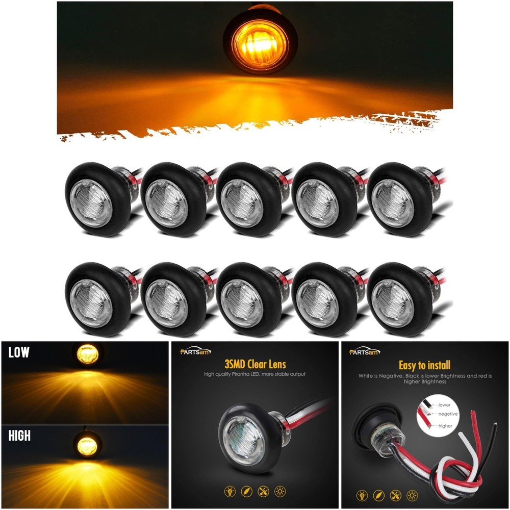 3/4 Inch Amber Round LED Lights 10 Pcs DOT Certified Turn Signal Running