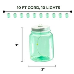 Canning Jars String Party Lights Green Acrylic 10 Twinkling 10-Ft AA Battery NEW
