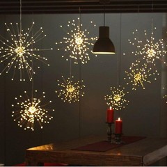 4 Pack Hanging Starburst Light, 150 LED String Light Bouquet Shape Firework Batt
