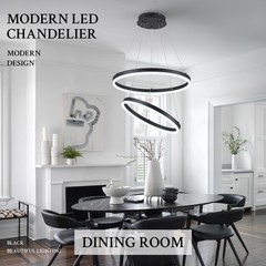 Modern LED Chandelier Black 2-Rings Pendant Light Circular Flush Mount Ceilin…