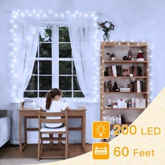 Ollny Christmas Lights 200LED 60FT Indoor, Cool White Connectable Plug in String