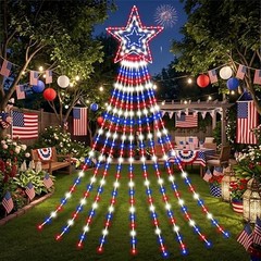 12 ft 4th of July Star Waterfall String Lights 250th Anniversary Independence