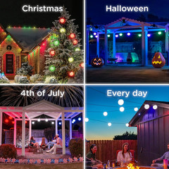 Vibe Sphere 57Ft Outdoor String Lights, 12 RGBWIC Bulbs, Smart App Compatible