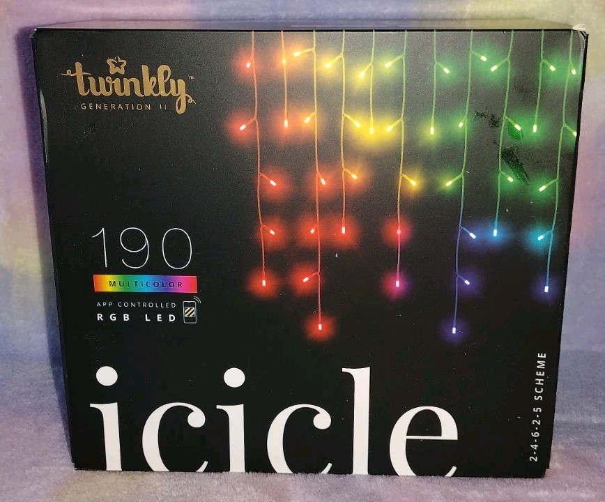 Twinkly Icicle Lights 190 Multicolor RGB LED App-Controlled Holiday Lights Open