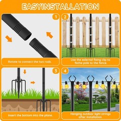 10Ft String Light Poles 4 Pack, for Outside Lights, Metal Stand, Patio Backyard