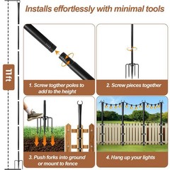5-11 Foot Black Metal String Light Poles – Steel Bistro Ground Stakes (4 Pack)