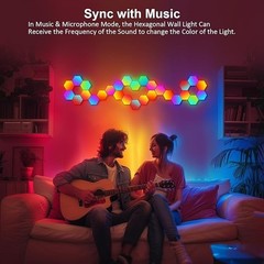 8 pc LED Hexagon Light Wall Panels Smart Sync RGB Remote+App+Wired Music Gaming