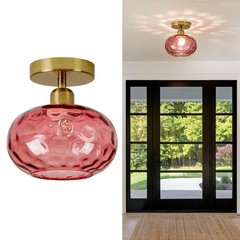 Luafac Red Glass Semi Flush Mount – 7.9 Inch Hammered Art Deco Glass