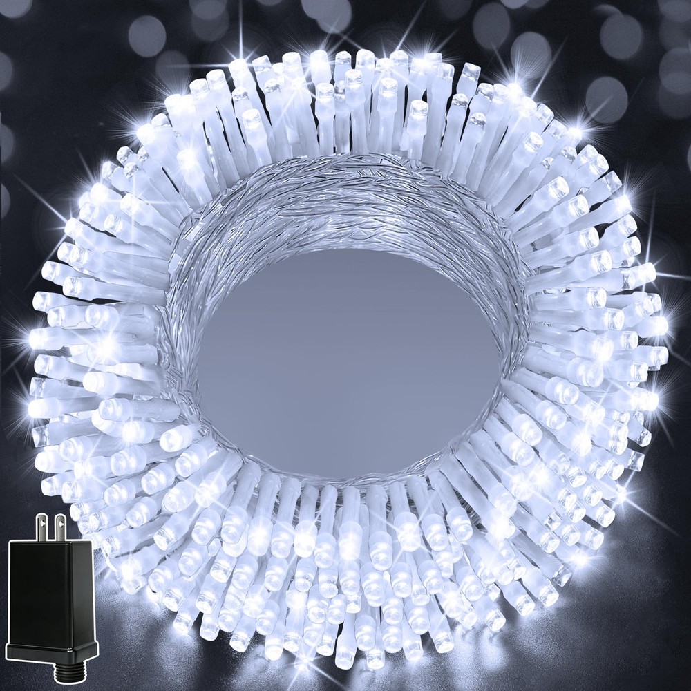 Ollny Christmas Lights 200LED 60FT Indoor, Cool White Connectable Plug in String