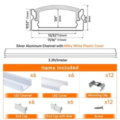 Muzata 6Pack 3.3FT/1M U Shape LED Aluminum Channel System with Cover End U1SW