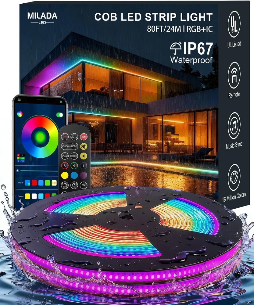 RGBIC LED Strip COB Outdoor 80ft Waterproof App Control