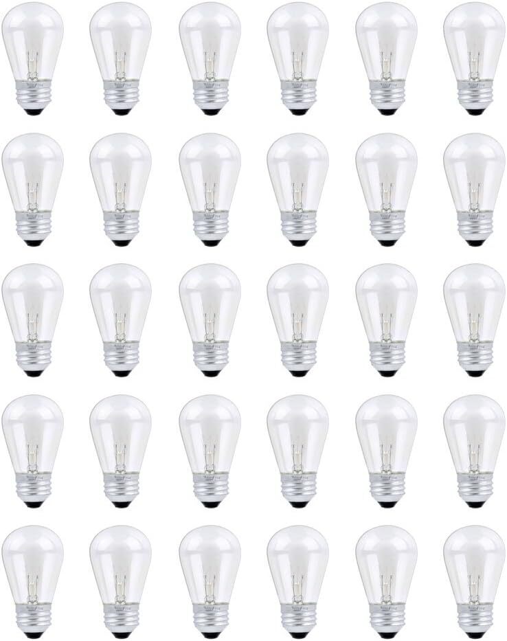 30 Pack S14 Outdoor String Light Bulbs Set 120V 11W Clear Outdoor Patio Vintage