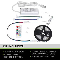 16 Ft. LED White and RGB Tape Light Kit- under Cabinet Light