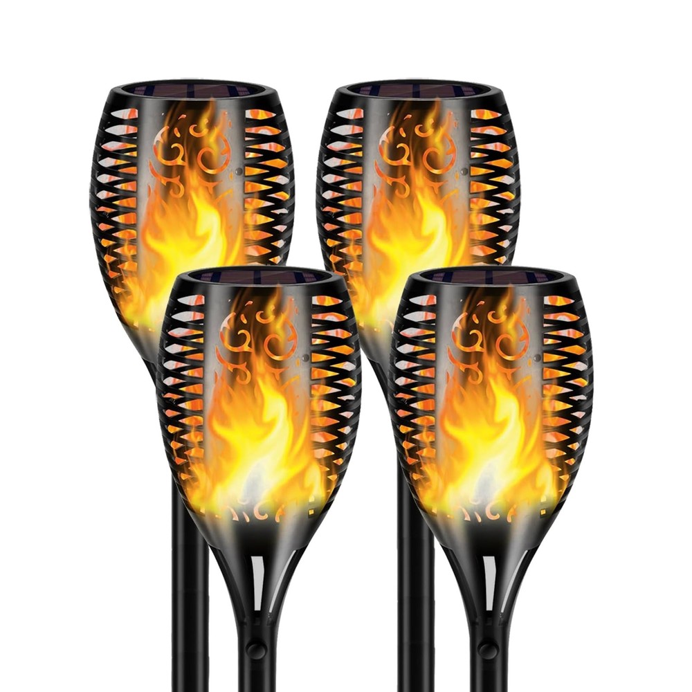 4 Pack Larger Solar Torch Lights with 96 LED, IP65 Waterproof Outdoor Flicker…