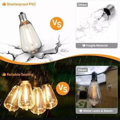 Outdoor Led String Light Plug in 50FT LED Lights with 25 Bulbs ST38 Shatterproof