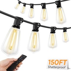 BRIGHTEVER LED OUTDOOR STRING LIGHTS, 150FT DIMMABLE PATIO LIGHTS – BLACK