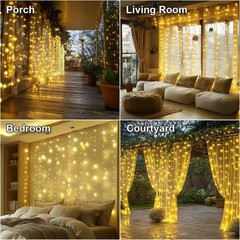 300LED Fairy Curtain Lights, 9.8×9.8Ft USB Plug-in 8 Modes Christmas String H…