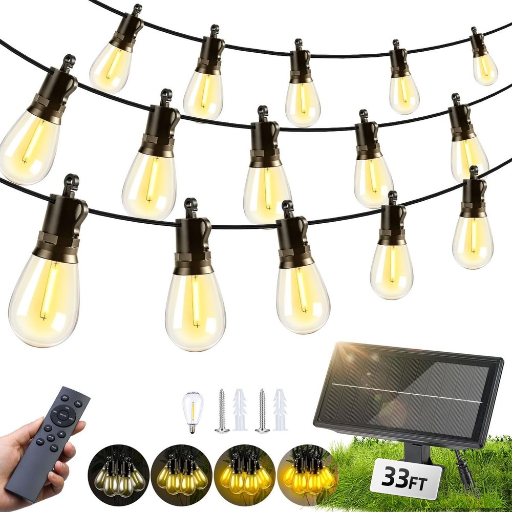 Solar Lights Outdoor Patio Lights: S14 10M 33FT Solar Powered Remote Control …