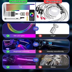 Acrylic Interior Car LED Lights with Wireless APP 6 in 1,Ambient Lighting Kits