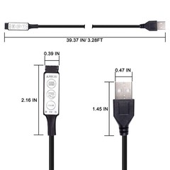 4 PCS DC 5V LED Dimmer USB RGB Controller MultiColor Switch Cable 3.28 FT