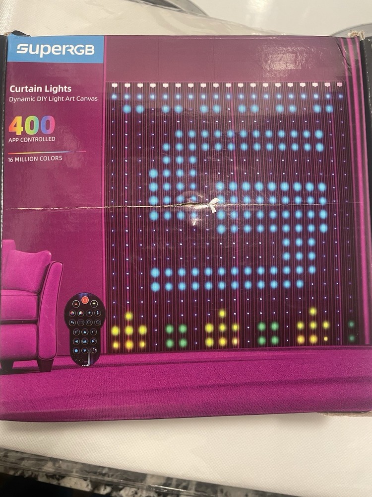 SuperRGB 400 LED Curtain Lights Multicolor App & Remote Control Clear Cord
