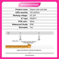 IP68 Waterproof Addressable Dream Color COB Strip Light Outdoor Pool Strip Light
