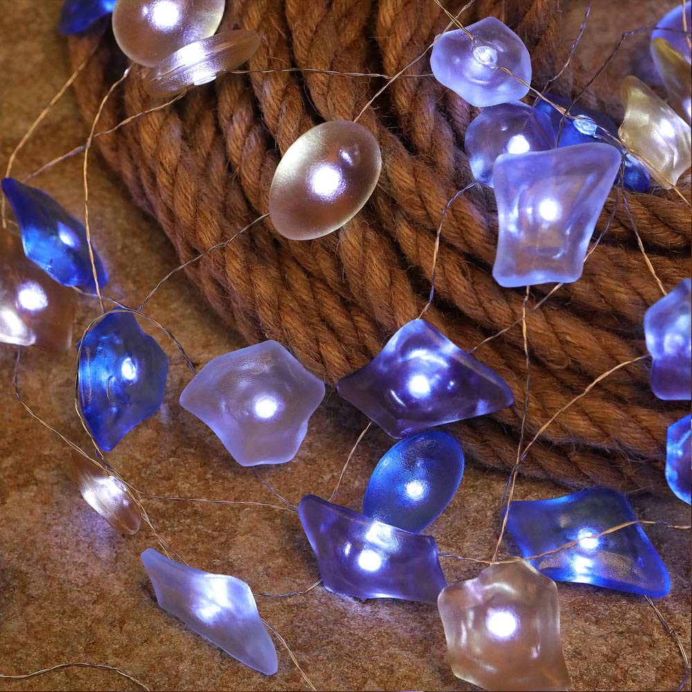WSgift Sea Glass String Lights, Beach Theme Decorative Lights 19 Ft 40 LED USB P