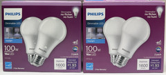 2x2pack Philips 100W Dimable LED A19 BULB, 16w DAYLIGHT 1600 Lumens