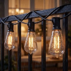 60FT Solar Outdoor String Lights Waterproof Patio 16 ST38 Bulbs Remote Control