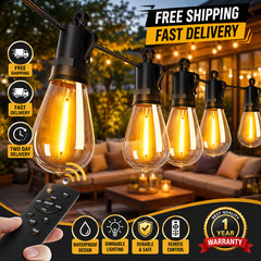 Outdoor String Lights Patio LED Light Outside 50Ft 15M Waterproof Remote