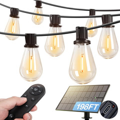 102FT(96FT+6) Solar String Lights Outdoor Waterproof with USB Port & Remote Cont