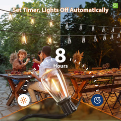 54FT Solar String Lights Outdoor Waterproof with USB Charging & Remote, Dimmable