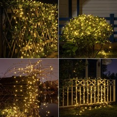 66FT 200LEDs Fairy Lights Solar Powered,Black PVC Wire,Warm White