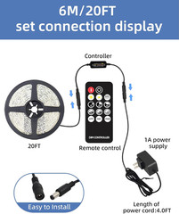 20Ft LED Strip Lights with Remote, 6500K Daylight White Dimmable Tape Lights, 12