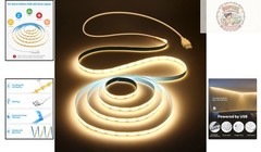 Art Deco USB Powered COB LED Strip Lights – 1M 320Leds for Stylish Illumination