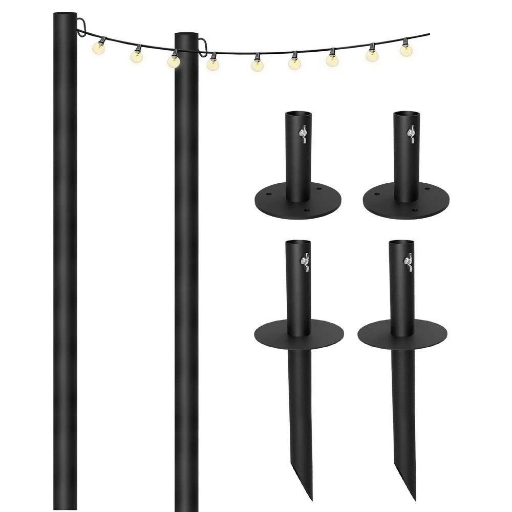 Two 10ft.Outdoor String Light Poles with 50 Light 50 ft.LED Plug in Globe Bulb S