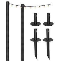 Two 10ft.Outdoor String Light Poles with 50 Light 50 ft.LED Plug in Globe Bulb S