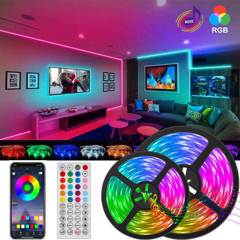LED Strip Lights 5050 RGB DIY Light Bar TV Room Music Sync Color IR Remote Decor