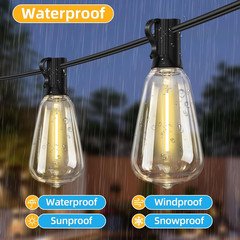 ST38 50FT LED Outdoor String Lights with 25+2 Spare Bulbs, E12 Socket, 2700K War