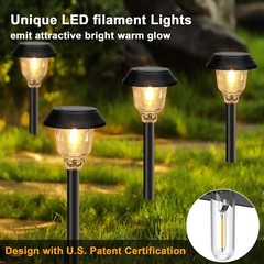 Solar Lights Outdoor Waterproof, 6 Pack Metal Glass Solar Pathway Lights Outd…