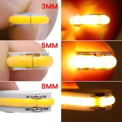 5V COB LED Strip 3mm 5mm 8mm Width 320LEDs High Density COB LED Tape AA Battery