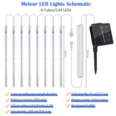 Blue Meteor Shower Rain Light 8 Tubes Drop Icicle Falling String Yard Tree Light