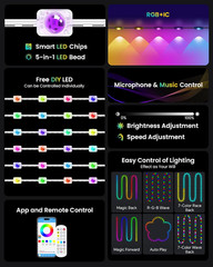 200FT RGB+IC Permanent Outdoor Lights, 24V Year-Round Roof & Eaves Lighting with